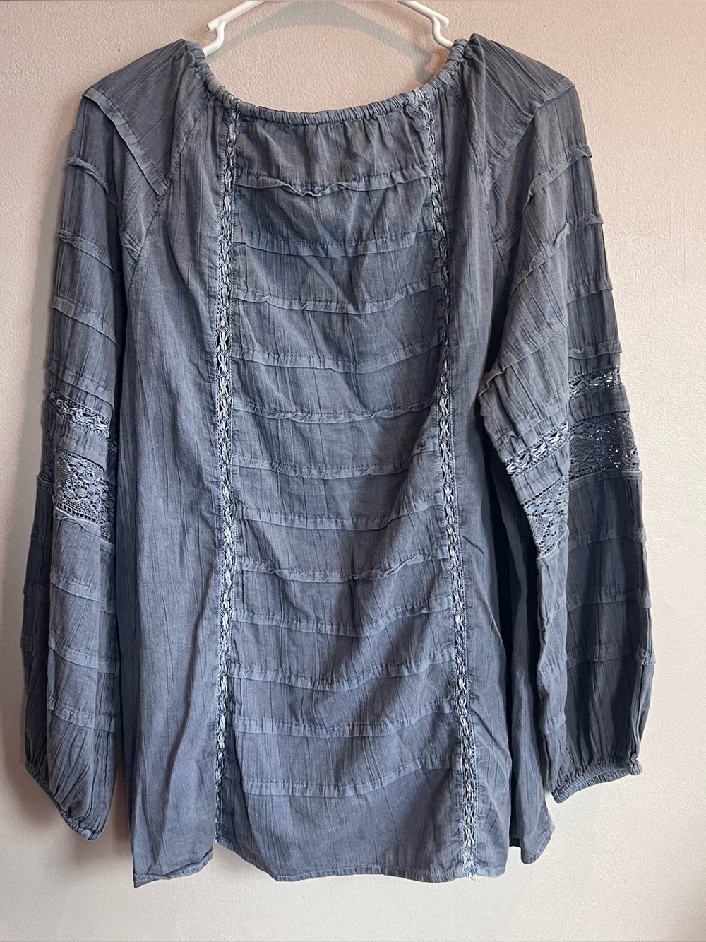 Sundance Peasant Blouse Blue Cotton Long Sleeve M - Picture 5 of 6
